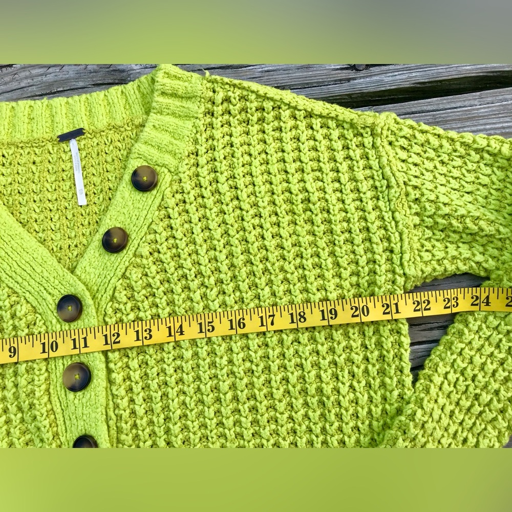 FREE PEOPLE Lime Green Whistle Thermal Henley Button Sweater Top Pullover V Neck - Picture 7 of 13
